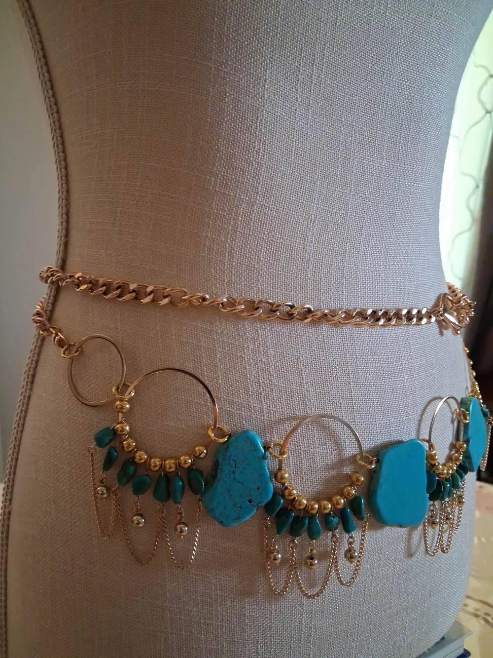 Gold Chain Belt with Turquoise Stone Accents